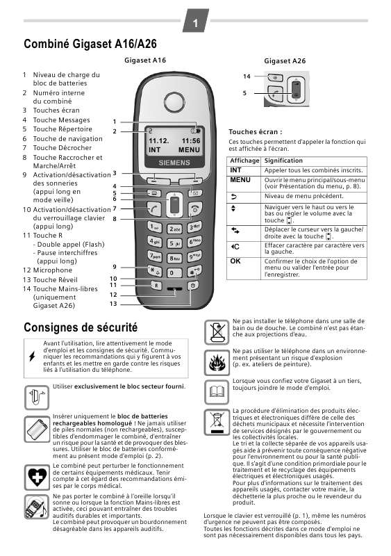 Notice SIEMENS GIGASET A26 téléphone sans fil Trouver une solution à